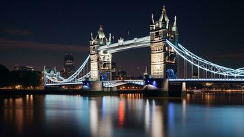 noche ver de torre puente. generativo ai foto