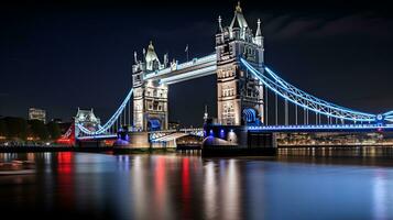 Night view of Tower Bridge. Generative AI photo