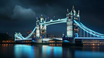 noche ver de torre puente. generativo ai foto