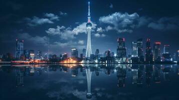 Night view of Tokyo Skytree. Generative AI photo
