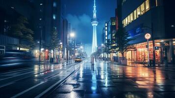 Night view of Tokyo Skytree. Generative AI photo
