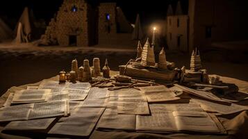 Night view of Timbuktu Manuscripts. Generative AI photo