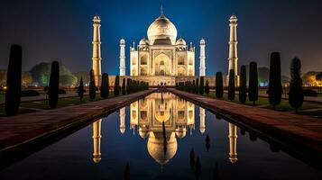 Night view of The Taj Mahal. Generative AI photo