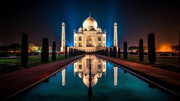 Night view of The Taj Mahal. Generative AI photo