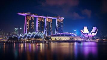 Night view of Marina Bay Sands. Generative AI photo