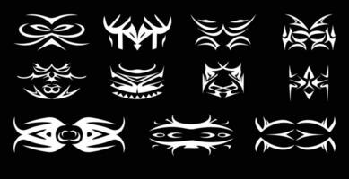 Set of White illustration of black gothic tribal symbol tattoo designs concept black background vector