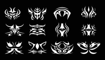 Set of White illustration of black gothic tribal symbol tattoo designs concept black background vector