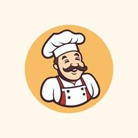 contento y sonriente tío un dibujos animados vector de cocinero con un blanco sombrero y uniforme