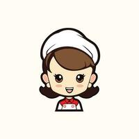 linda y alegre cocinero un dibujos animados vector de cocinero mujer con un blanco sombrero y uniforme