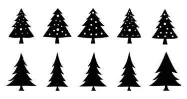 Set of black Christmas trees silhouette decorations illustration isolated on white background vector