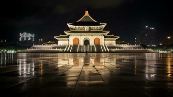 Night view of National Chiang Kai-shek Memorial Hall. Generative AI photo