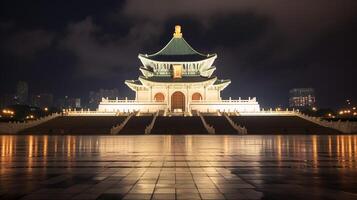 Night view of National Chiang Kai-shek Memorial Hall. Generative AI photo