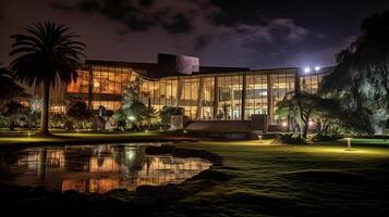 Night view of Nairobi National Museum. Generative AI photo