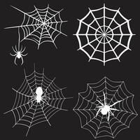 araña web conjunto aislado en oscuro antecedentes. escalofriante Víspera de Todos los Santos telarañas con arañas contorno vector ilustración