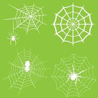 Spider web set isolated on dark background. Spooky Halloween cobwebs with spiders. Outline vector illustration