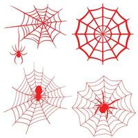 Spider web set isolated on dark background. Spooky Halloween cobwebs with spiders. Outline vector illustration