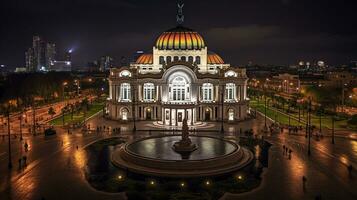 Night view of Palacio de Bellas Artes. Generative AI photo