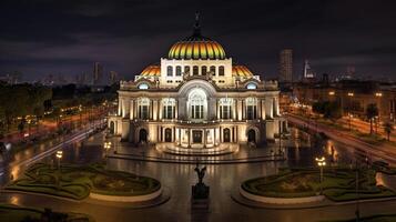 Night view of Palacio de Bellas Artes. Generative AI photo