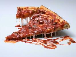 Pizza slices with tomato sauce on a white background AI Generative photo