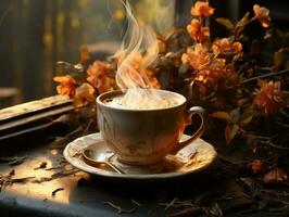 Cup of coffee a steam rising from the rim AI Generative photo