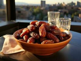 Dried dates in a bowl AI Generative photo