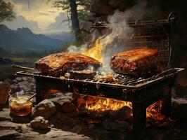 Barbecue food BBQ hamburger grill ribs steak AI Generative photo