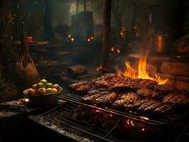 parilla comida barbacoa hamburguesa parrilla costillas filete ai generativo foto