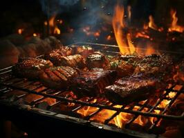 parilla comida barbacoa hamburguesa parrilla costillas filete ai generativo foto