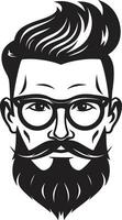 Bearded Charm Monochromatic Vector of a Hipster Man Vintage Vibes Black Vector Portrait of Hipster Cool