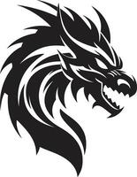 Inky Dragons Roar Black Vector Display of Fiery Power Nightmare Unleashed Monochromatic Vector Roar of the Dragon