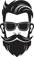 Retro Realism Monochrome Vector Tribute to Whiskered Swagger Whiskered Maven Black Vector Portrait of Artistic Chic