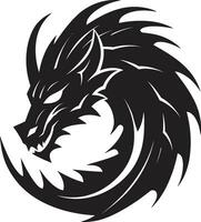 Black Serpents Reign Vector Art of the Formidable Dragon Mystical Guardian Monochromatic Vector of the Enigmatic Dragon
