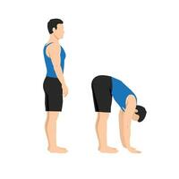 Man doing standing toe reach stretch exercise. vector