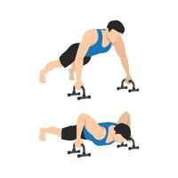 Man doing Push ups On Floor Bars exercise. vector