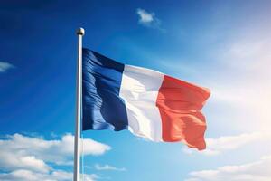 francés bandera volador en un asta de bandera. generativo ai foto