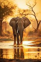 An elegant elephant in the heart of an African savannah. Generative AI photo