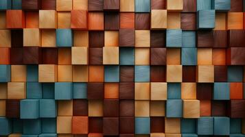 Abstract block stack wooden 3d cubes, colorful wood texture for backdrop. Generative AI photo