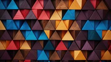 Abstract block stack wooden 3d triangles, colorful wood texture for background. Generative AI photo