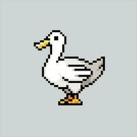 píxel Arte ilustración pato. pixelado pato. Pato granja pixelado para el píxel Arte juego y icono para sitio web y vídeo juego. antiguo colegio retro vector