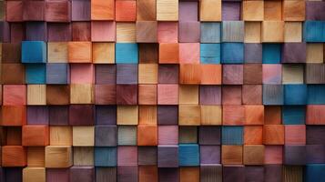 Abstract block stack wooden 3d cubes, colorful wood texture for backdrop. Generative AI photo