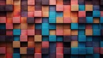 Abstract block stack wooden 3d cubes, colorful wood texture for backdrop. Generative AI photo