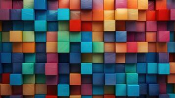 Abstract block stack wooden 3d cubes, colorful wood texture for backdrop. Generative AI photo