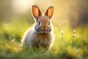 Doméstico mascota Conejo en verde césped. generativo ai foto