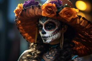 Mexican Catrina, traditional skeleton for Day of the Dead or Halloween in Mexico photo
