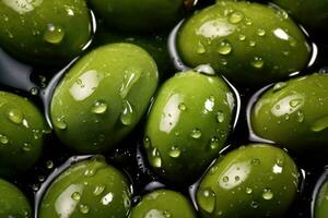 verde aceitunas con gotas de agua foto