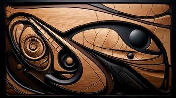 Wood marquetry wall parquet, abstract pattern background, Generative AI illustration photo