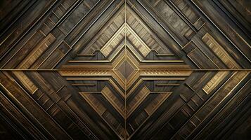 Wood marquetry wall parquet, abstract pattern background, Generative AI illustration photo