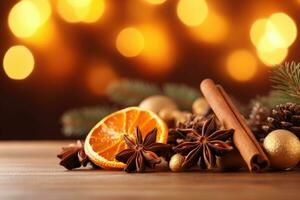 Dried oranges with anise and cinnamon sticks photo