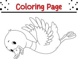 Cute duck coloring page for kids vector