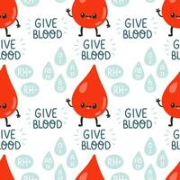Blood donation seamless pattern with doodle line elements. World blood donor day. Vector illustration for web page, banner, print media.